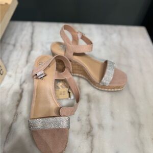 NYC Beige and Glittering Silver Wedges